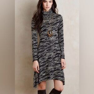Maeve By Anthropologie Turtleneck Jersey Knit Print Long Sleeve Dress Size Small